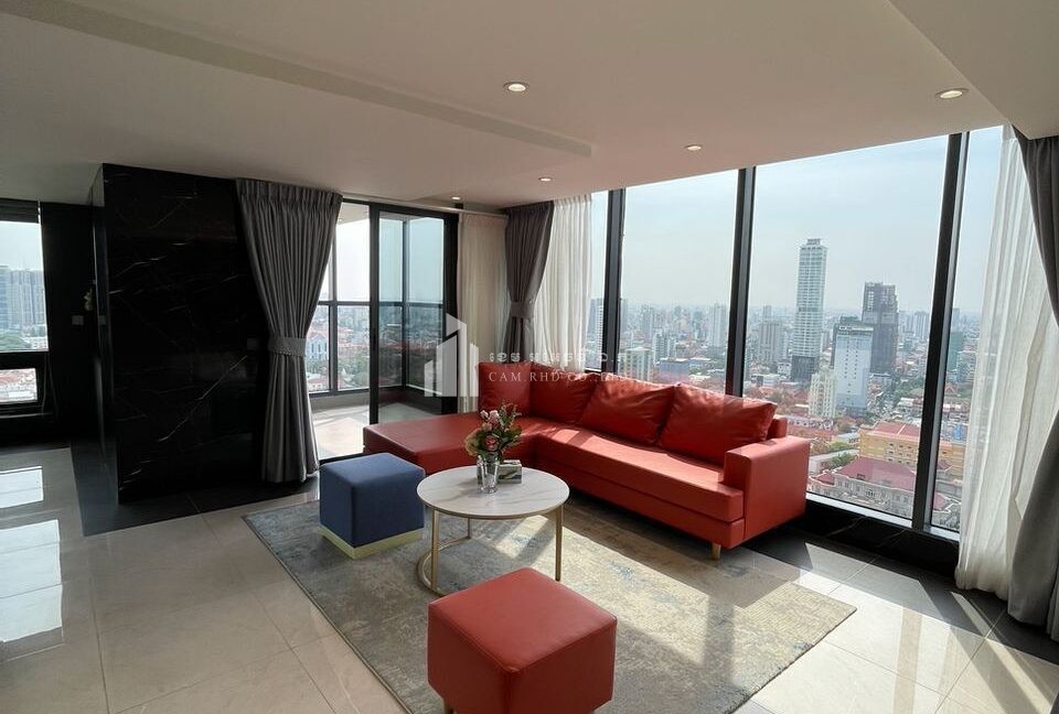 Luxury 3-Bedroom Penthouse for Sale in Phnom Penh Living Room